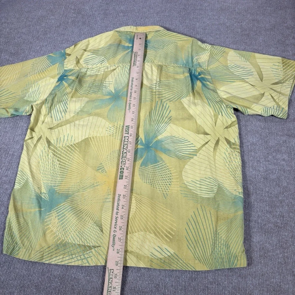 Tommy Bahama Shirt Mens L Yellow‎ 100% Silk Tropical Palm Floral Camp Hawaiian